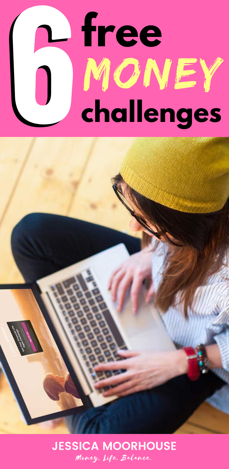 Looking to kickstart your finances so you can stop wishing you were better at money, but actually do something about it...RIGHT NOW? Here are 6 free money challenges you can take whenever you like! #moneychallenge #debtchallenge #personalfinance #freechallenge