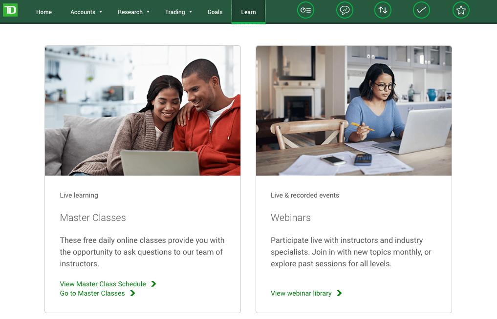 TD Direct Investing Learning Centre Master Classes and Webinars