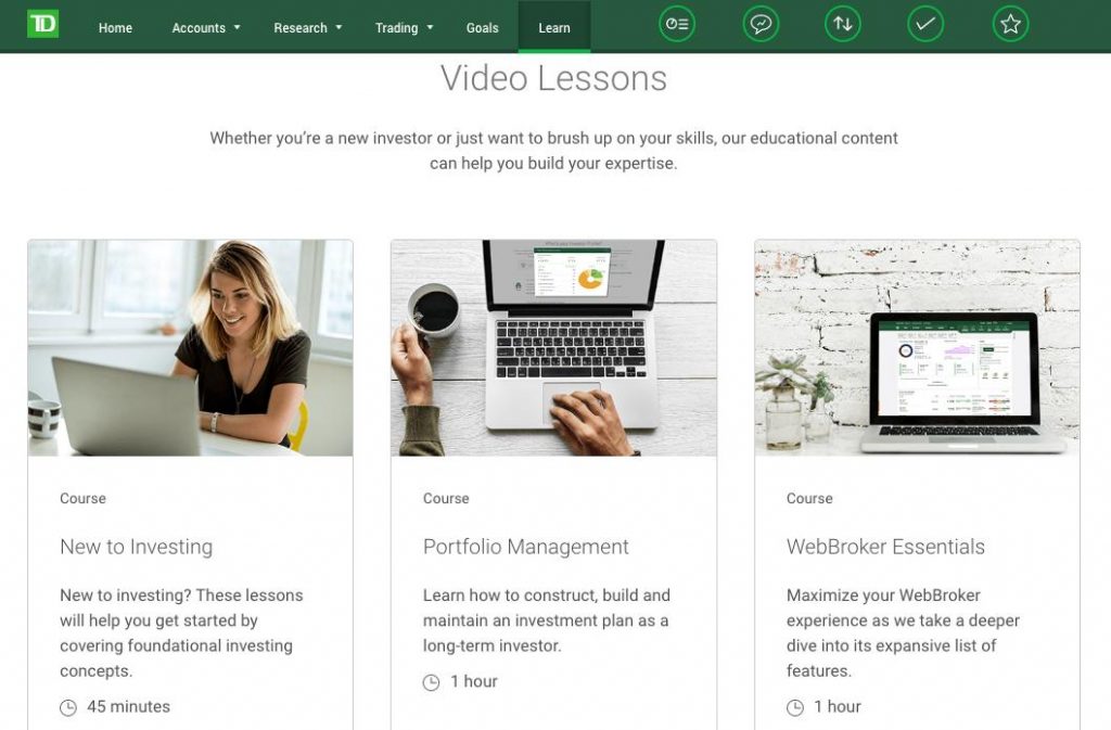 TD Direct Investing Video Lessons Section